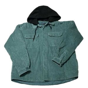 Men Streetwear Forever 21 Corduroy Button Up Jacket with Removable Hoodie Size S